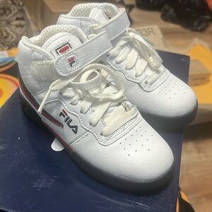 Fila Kids Boys F-13 white navy red high top sneakers shoes us kids boy size 13
